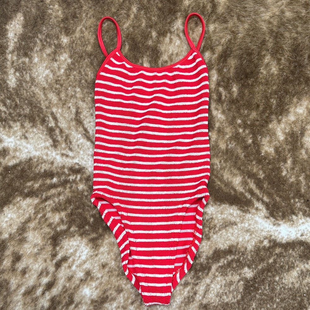 Hunza G Red and White Striped Swimsuit